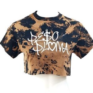 PESO PLUMA Acid Washed "Cropped" Crop Top Regional Mexican Band Tee Rock Rap Tee